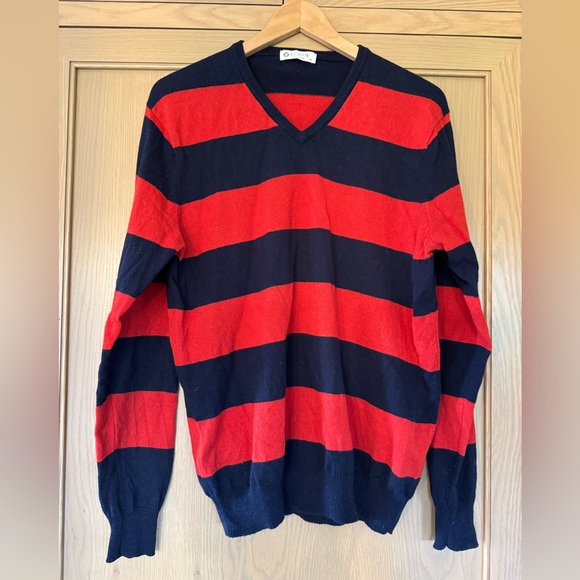 J. Crew 2008 Collection Red and Navy Collegiate V-Neck Sweater Cotton/Cashmere - Picture 1 of 6